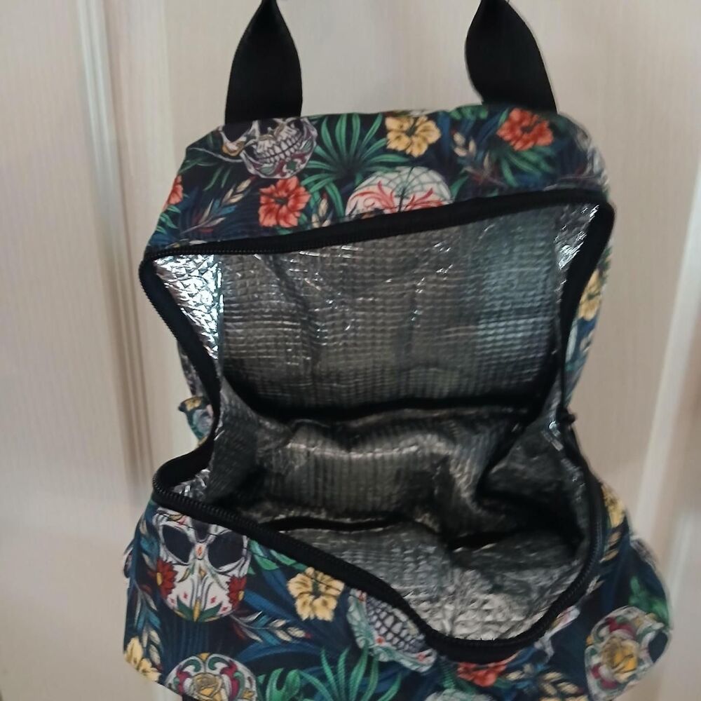 Vibrant All Over Print Sugar Skull Floral Tote Bag Insulated Lunch Box Goth Alt - Picture 6 of 6